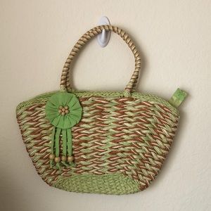 Green woven straw handmade Ethiopian beach bag purse